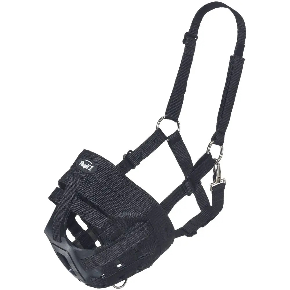 Tough 1 Easy Breathe Poly Nylon Black Horse Grazing Muzzle W/ Throat Snap & Ring 1