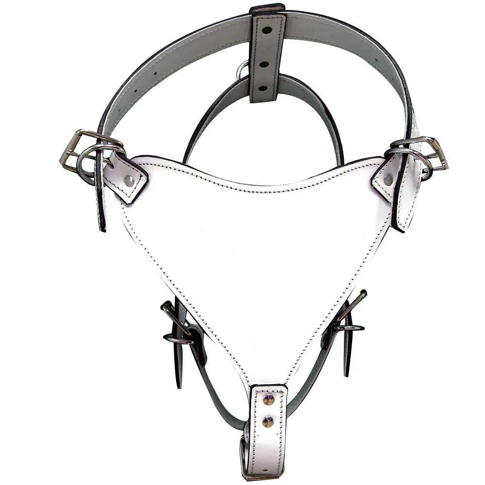 Medium Leather Dog Harness White Genuine With Leash Hilason 1