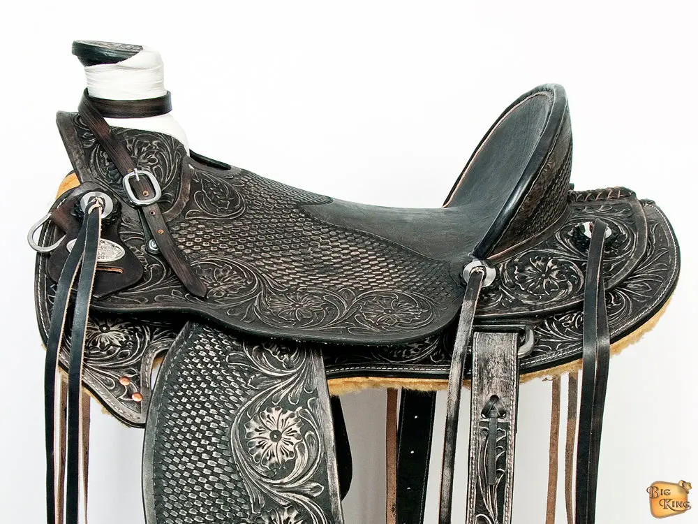 Hilason Western Horse Wade Saddle American Leather Ranch Roping Antique Black | Hand Tooled & For Horses 2