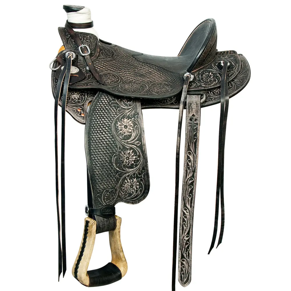 Hilason Western Horse Wade Saddle American Leather Ranch Roping Antique Black | Hand Tooled & For Horses 1