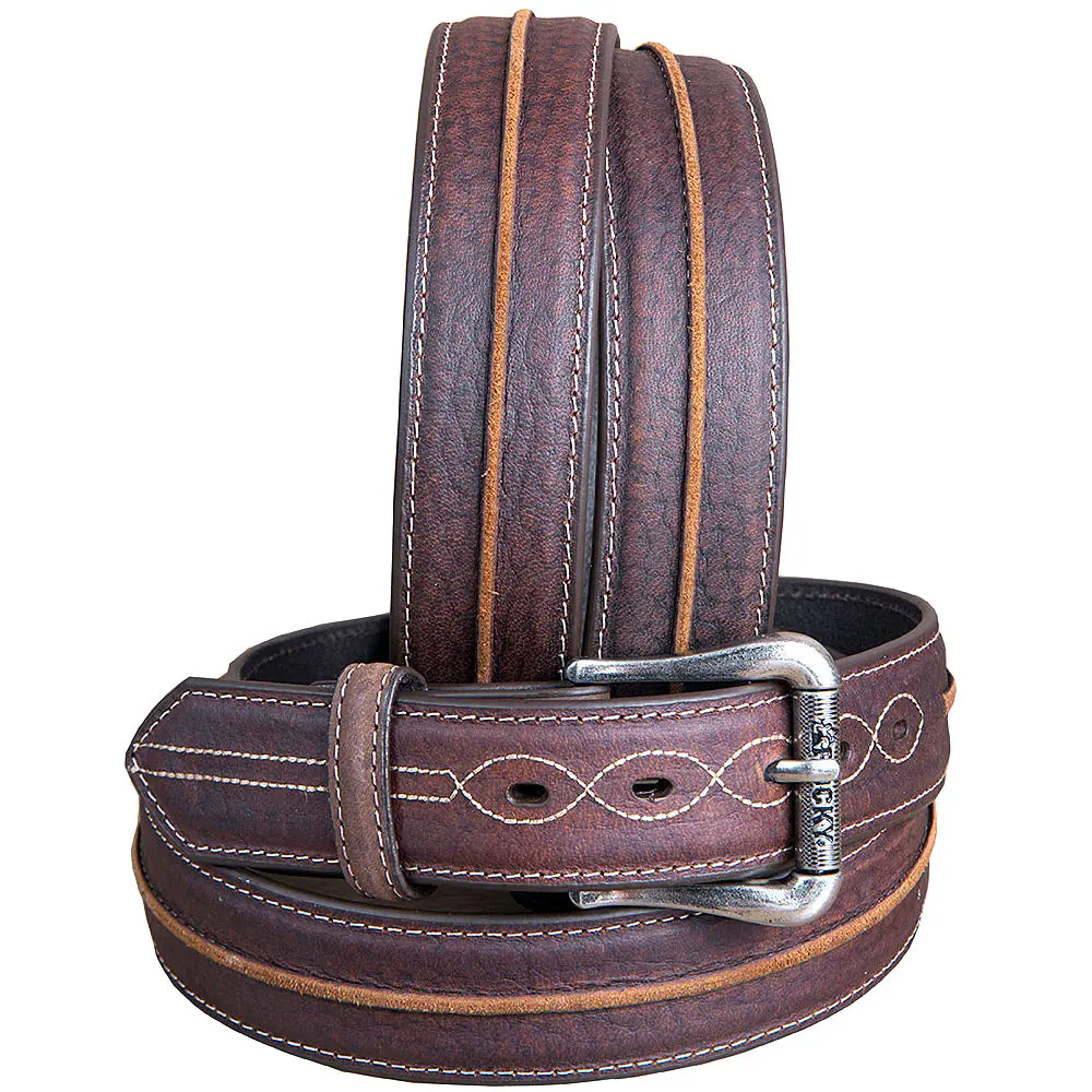 3D Men's Distressed Full-Grain Leather Belt With Antique Silver Roller Buckle 1
