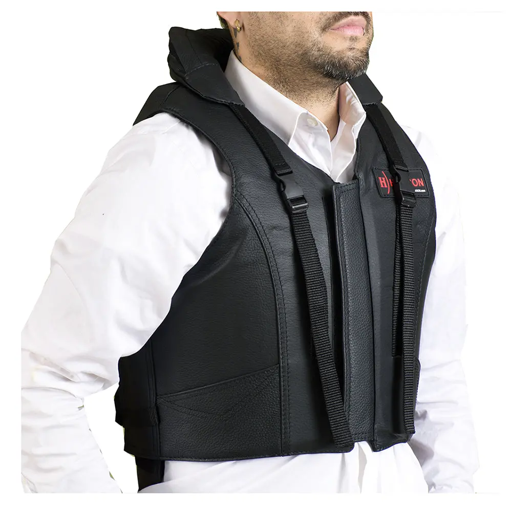 Hilason Safety Tall Collar Bull Riding Vest Protective Leather Black |Equestrian |Unisex |Rodeo 1
