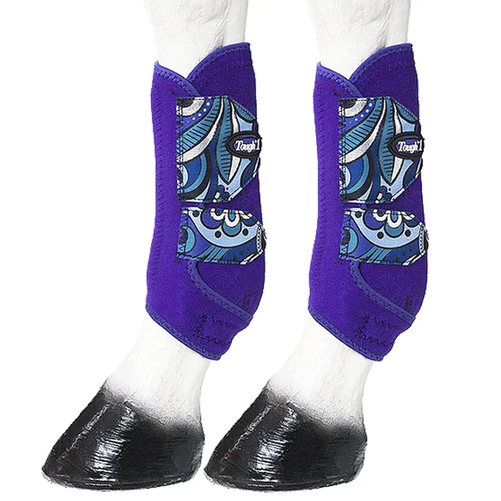 Black Royal Purple Medium Tough-1 Extreme Vented Horse Sport Boots Leg Paisley 1