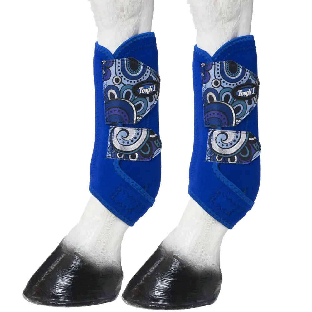 Black Royal Purple Medium Tough-1 Extreme Vented Horse Sport Boots Leg Paisley 1