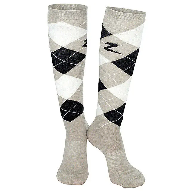 8.5-9.5 Horze Holly Argyle Fabric Cotton Ladies Pair Knee Socks String Beige 2