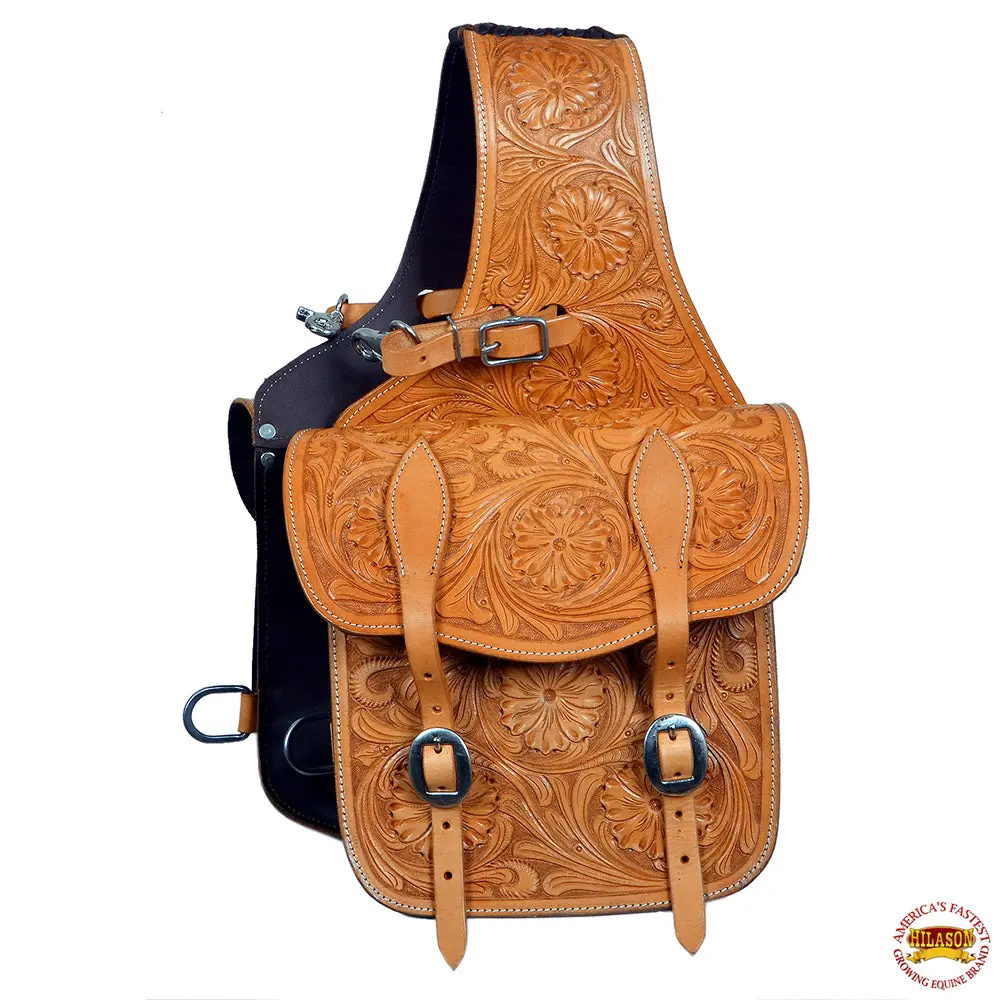 Hilason Soft Leather Horse Saddle Bag Tan | Equestrian Western Adjustable Closure 1