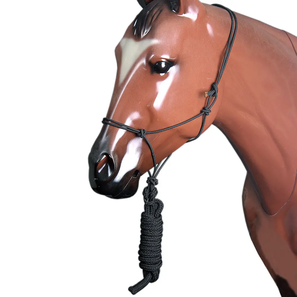 Western Horse Halter 5/16 Inch Braided Poly Rope Lead Black Hilason 2