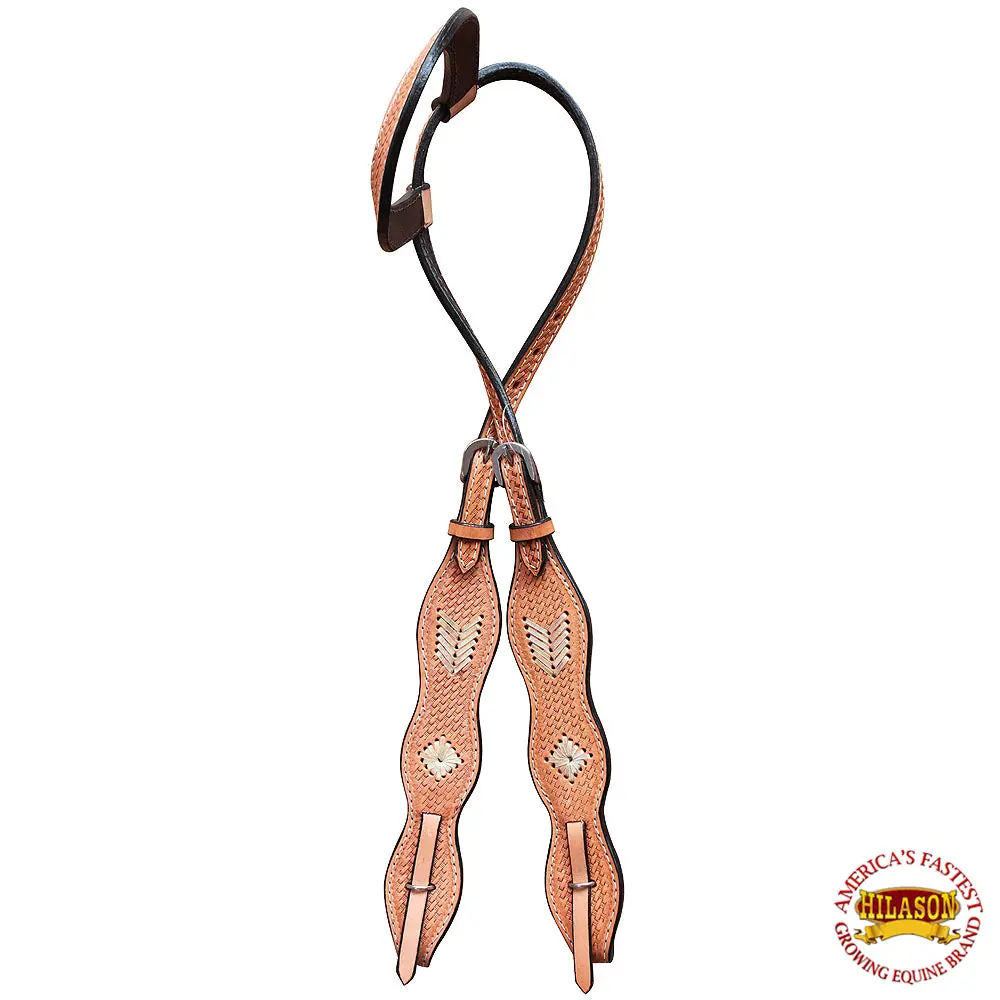 Hilason Western American Leather Horse One Ear Headstall Tan Hand Tool Basket 1