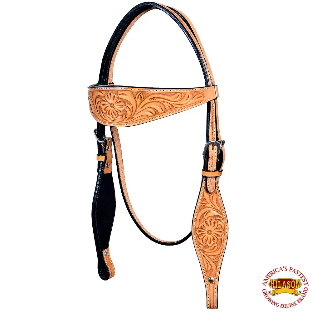 Hilason Western American Leather Horse Headstall Tan Floral Hand Carved 1