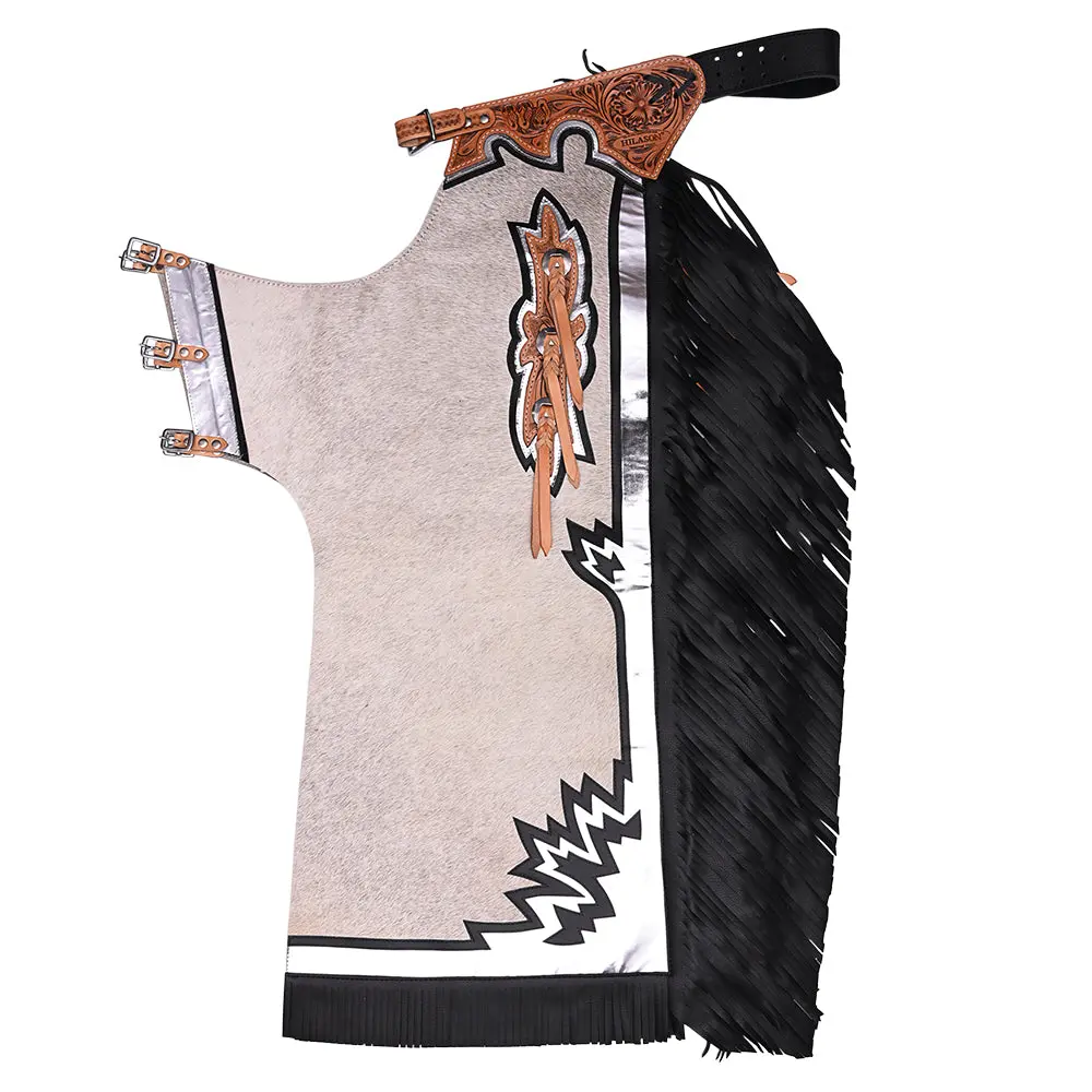Hilason Bull Riding Light Natural Hair On Leather Rodeo Chaps | For Men And Women Western Unisex 1