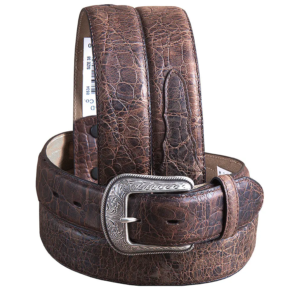 M&F Western Rustic Brown Elephant Print Leather Belt 1.5" Engraved Silver Buckle 1