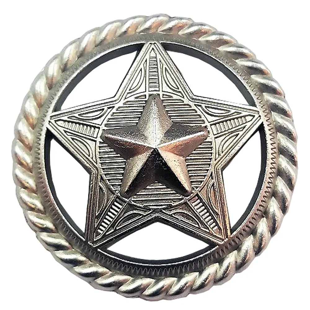 Western Screw Back Concho Headstall Tack Silver Finishing Rope Edge Star 1