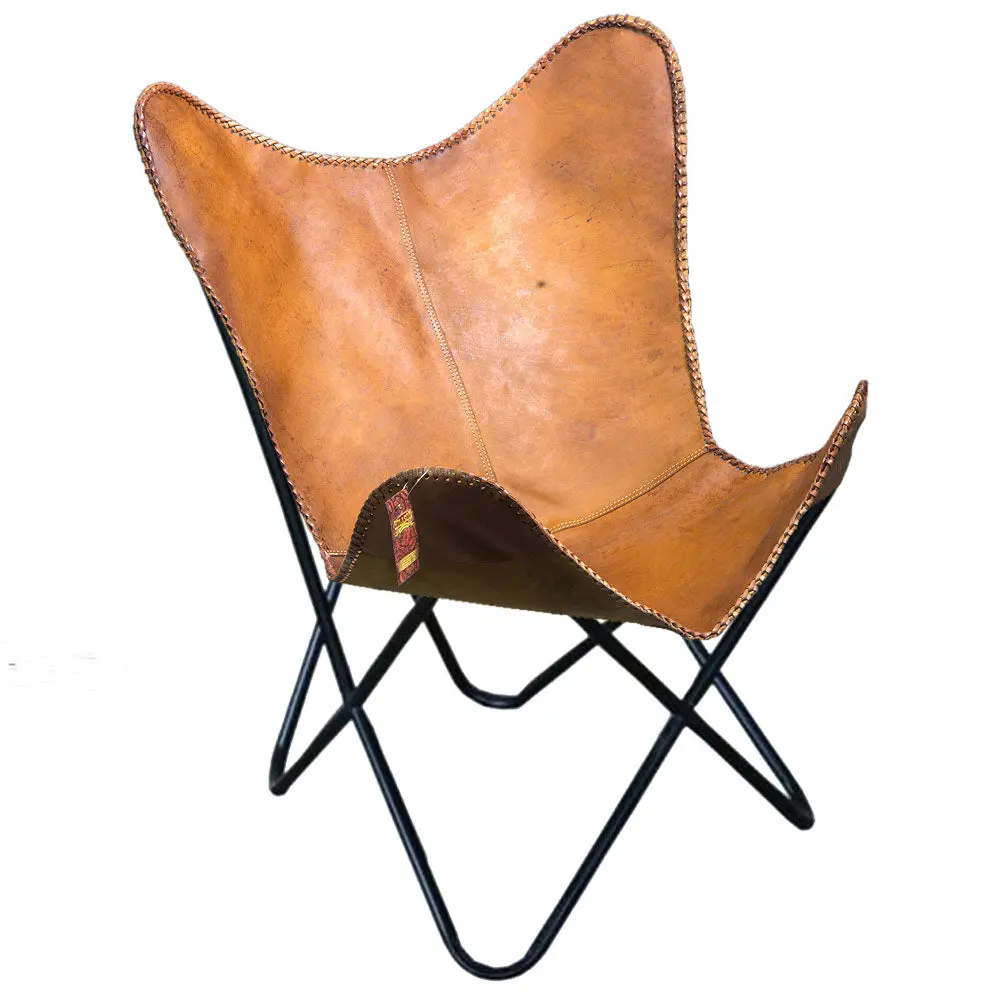 Hilason Genuine Leather Butterfly Chair Folding Lounge Modern Sling Accent Seat 1
