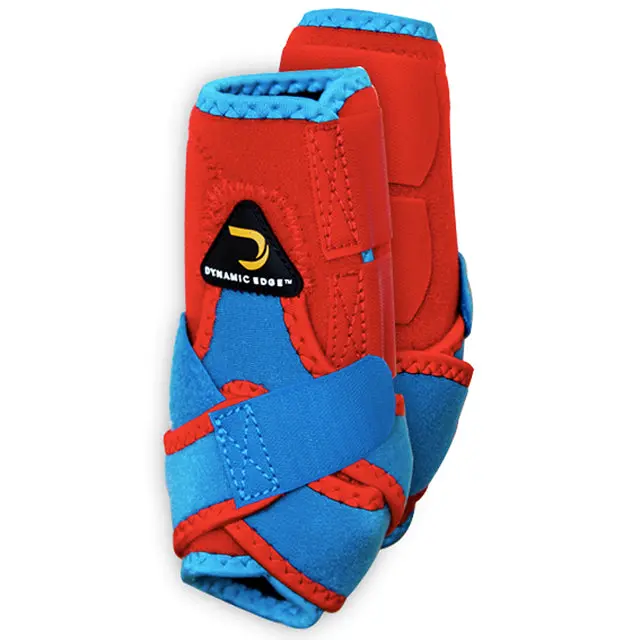 Small Dynamic Edge 2 Tone Horse Front Leg Sports Boots Pair Red Turquoise 1