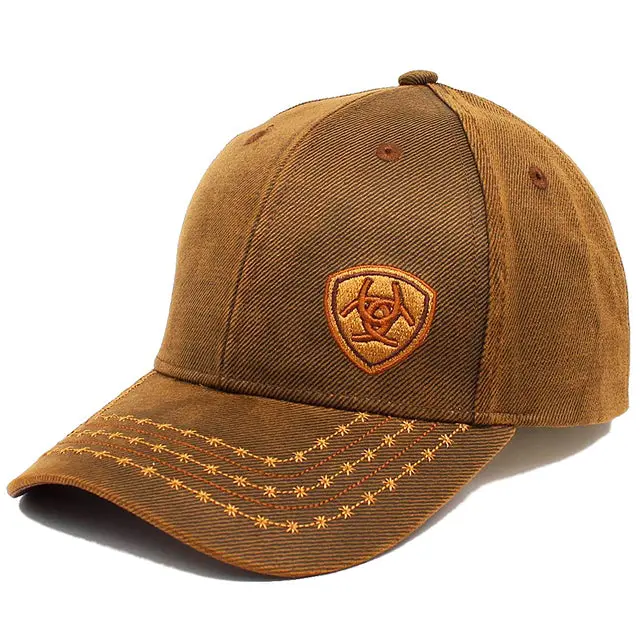 Ariat Mens Adjustable Barbb Wire Baseball Cap W/ Oilskin Offset Logo Brown 1