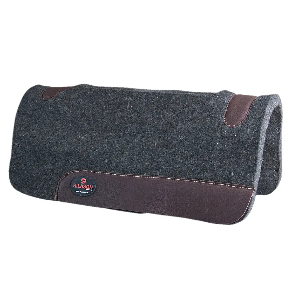 Hilason Western Wool Felt Horse Saddle Pad W/ Distressed Wear Leather Made In Usa | For Horses 1
