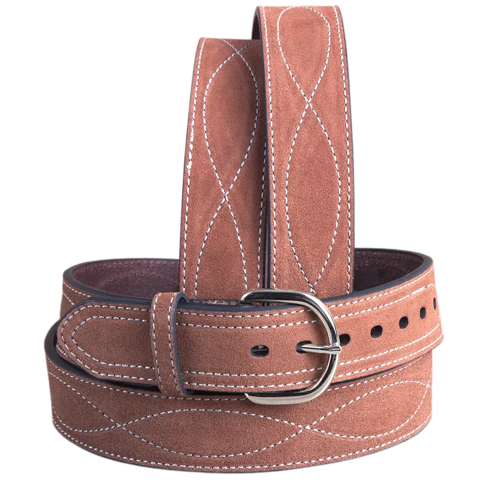 30" G Bar D 1.5" Suede Leather Mens Cowboy Stitched Belt W/ Harness Buckle Rust 1