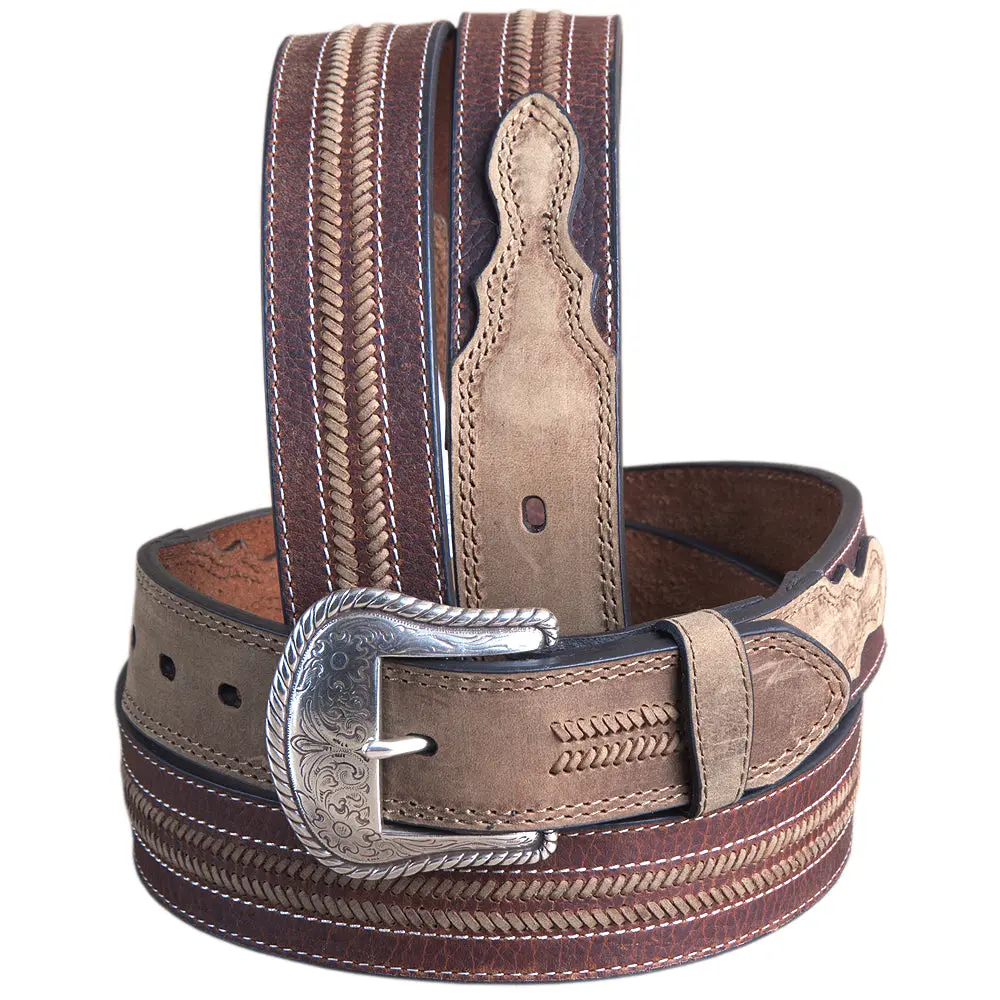 36 In Roper Western 1.5" Wide Crazy Horse Leather Laced Mens Cowboy Belt Brown 1