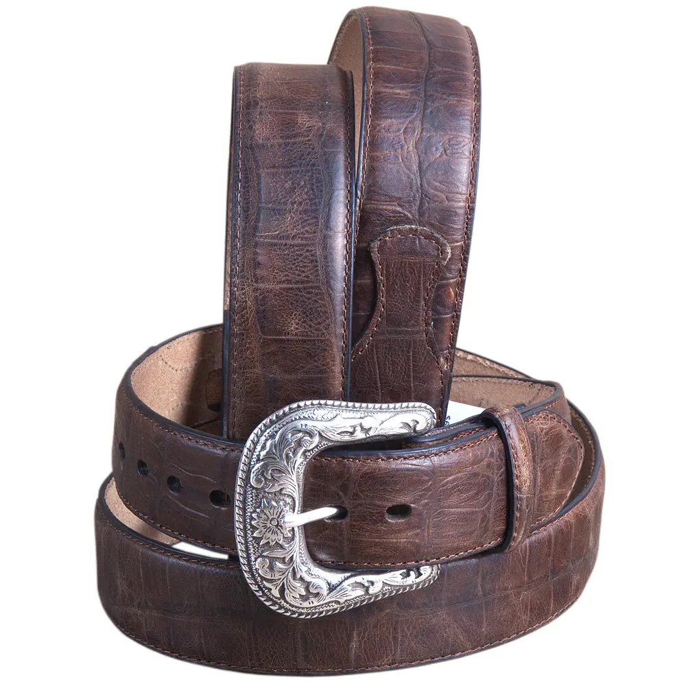 42" Roper Western 1.5" Gator Print Leather Cowboy Mens Belt Silver Buckle Cognac 1