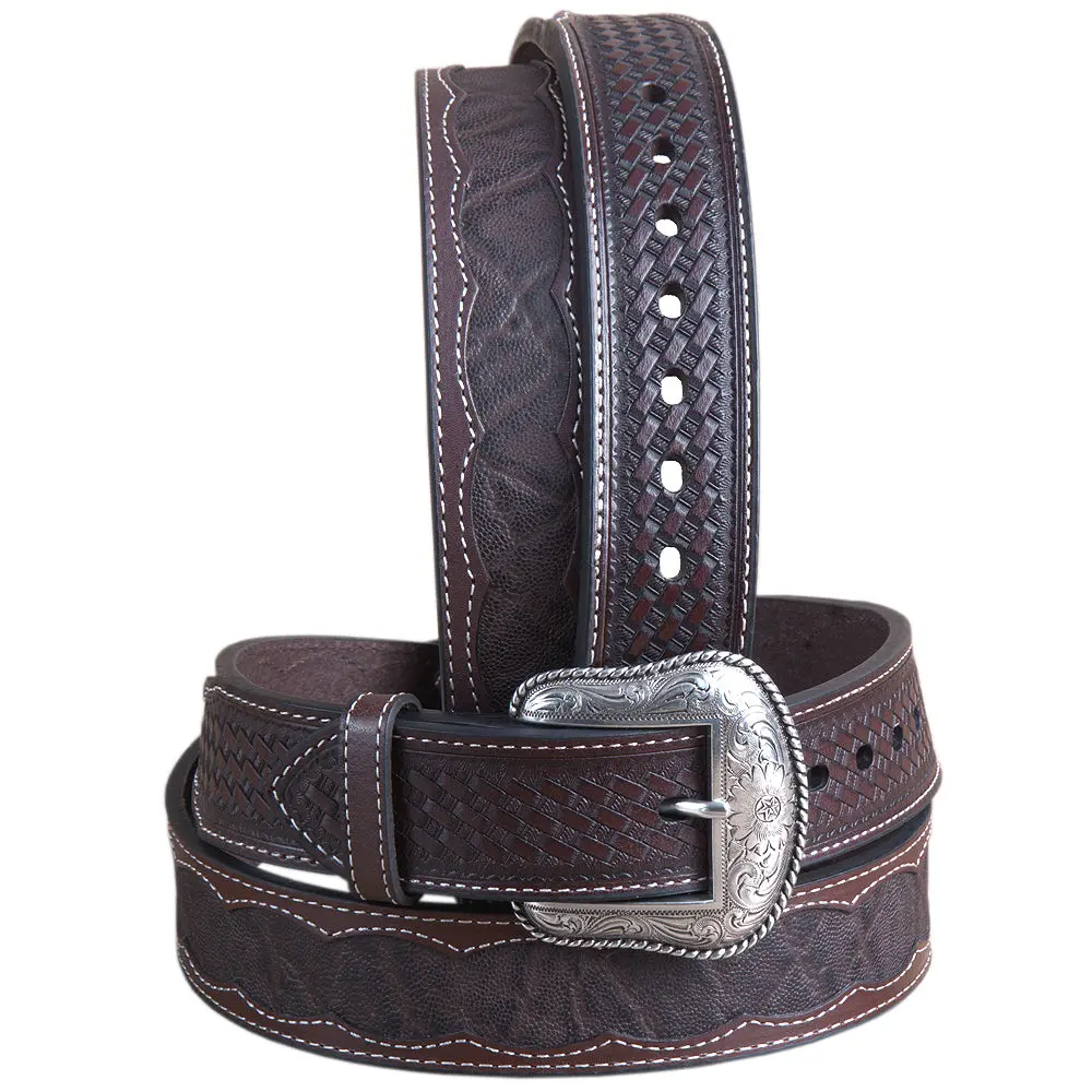 32" Roper Western 1.5" Elephant Print Basketweave Ends Mens Cowboy Belt Brown 1