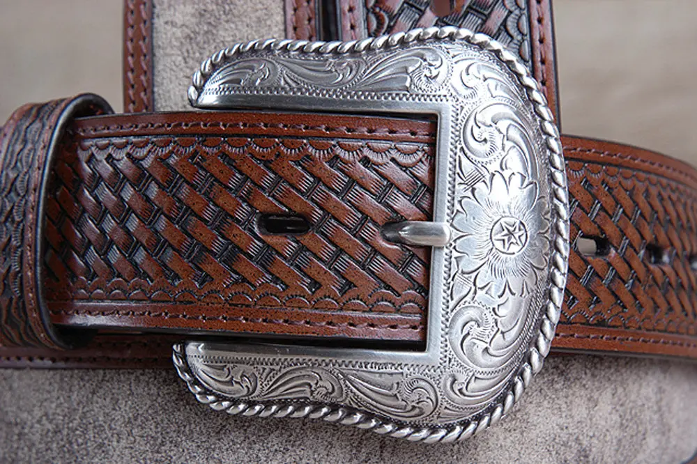 42" Roper Western 1.5" Dude Taupe Leather Basketweave Ends Mens Cowboy Belt 2