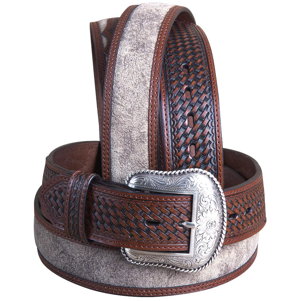 32" Roper Western 1.5" Dude Taupe Leather Basketweave Ends Mens Cowboy Belt 1