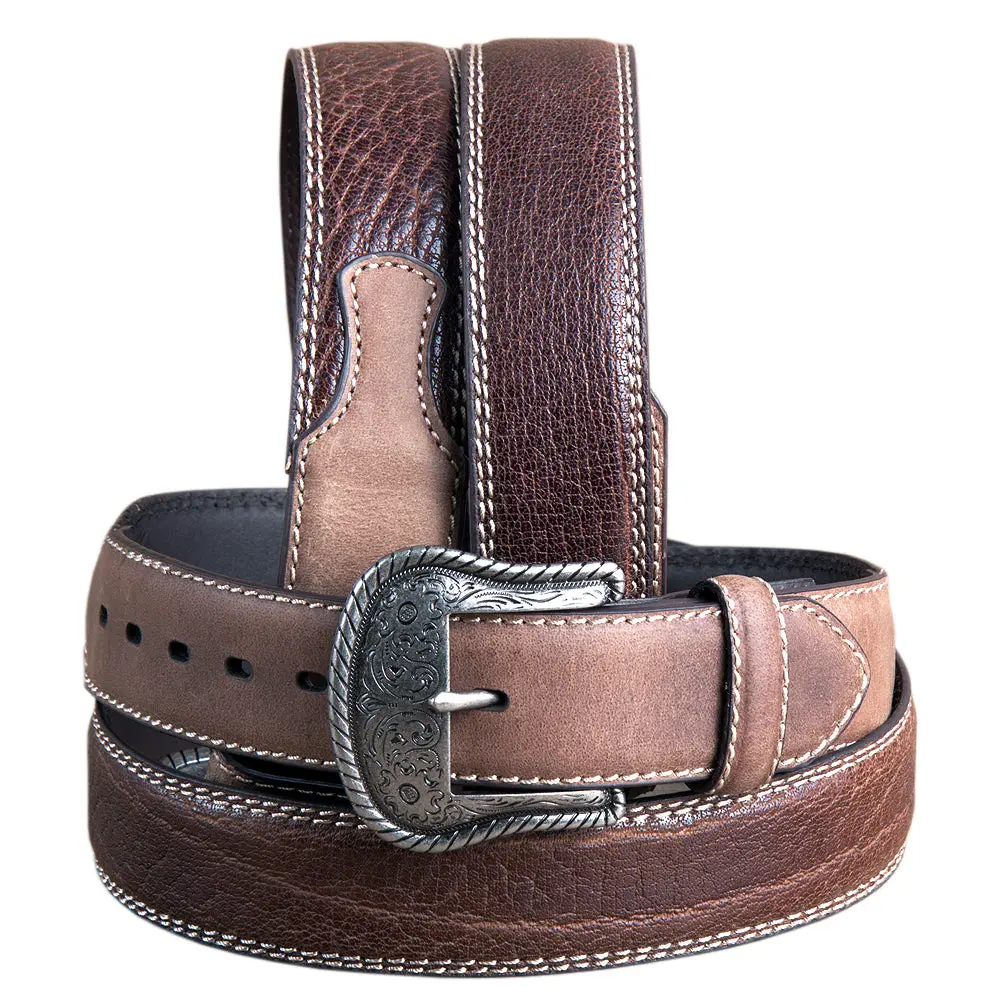 John Deere Men's Crazy Horse Leather Cowboy Belt  Silver Floral Engraved Buckle 2