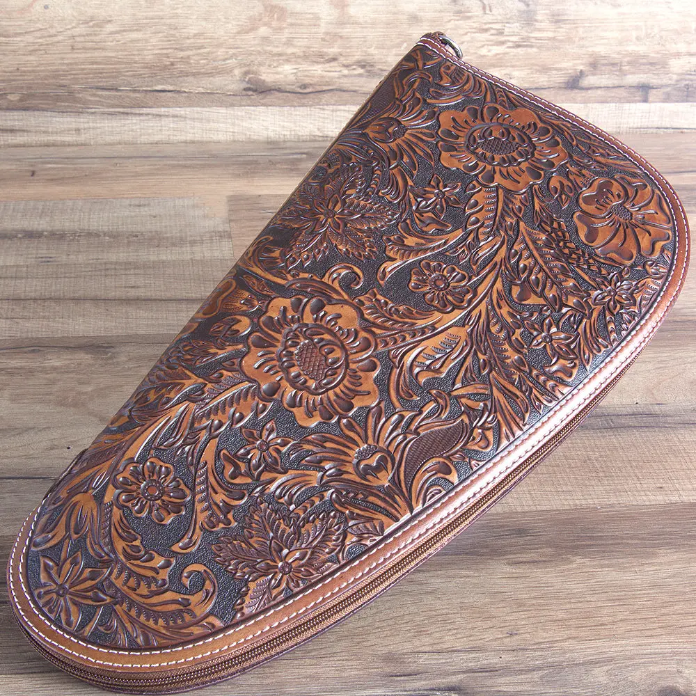 M&F Western Safe Gun Case Large Nocona Floral Tooled Embossed Leather Tan 1
