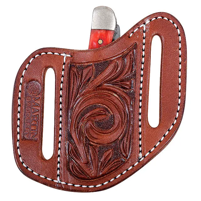 Sml Classic Equine Leather Floral Tooled Angled Knife Scabbard Cover Vine 1