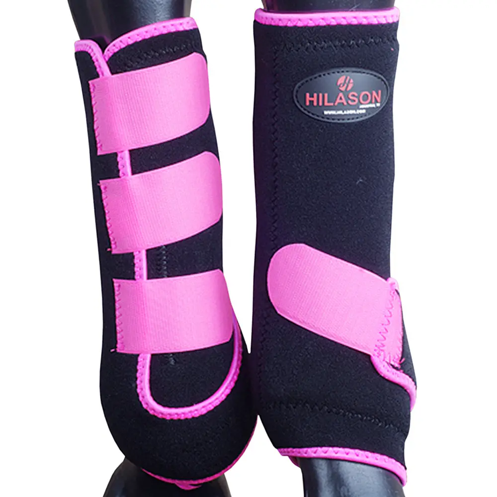 Black Pink Medium Hilason Horse Medicine Sports Boots Rear Hind Leg 1