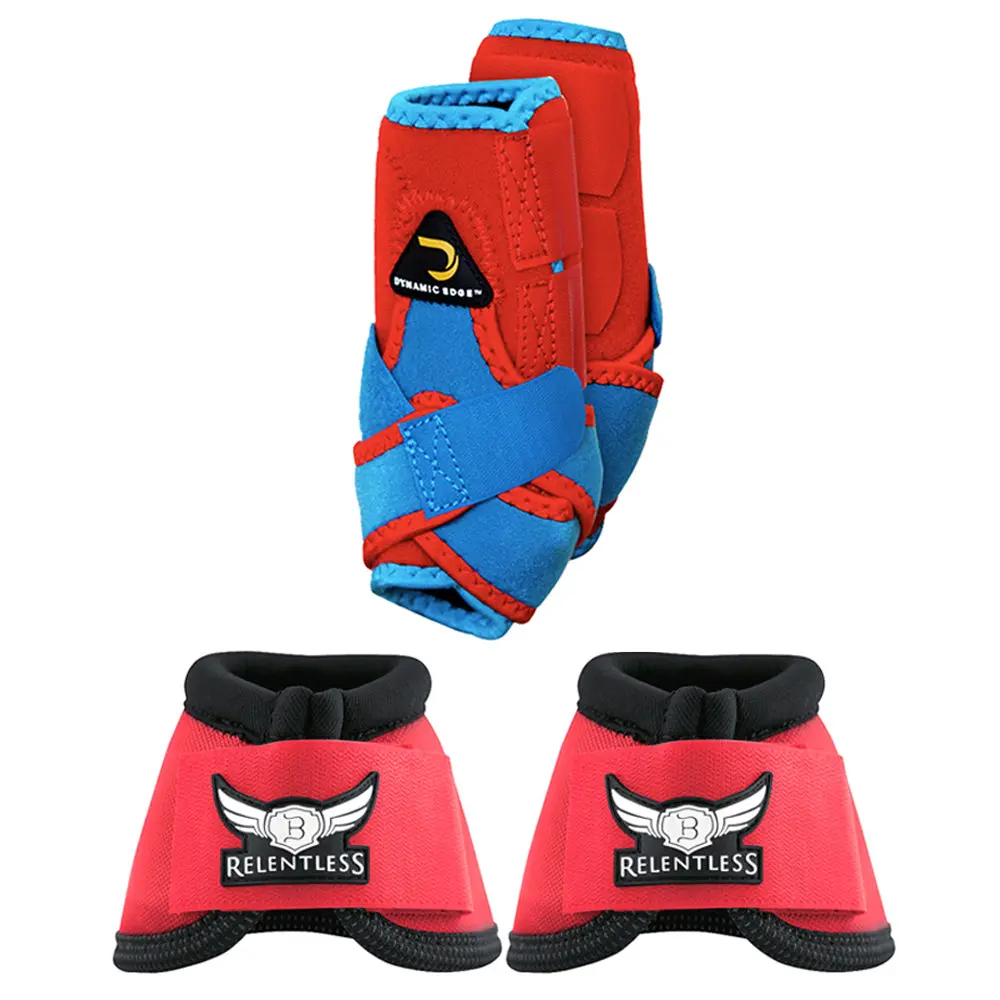 Dynamic Edge 2 Tone 2520D Horse Front Leg Sports Bell Boots Pair Red 1
