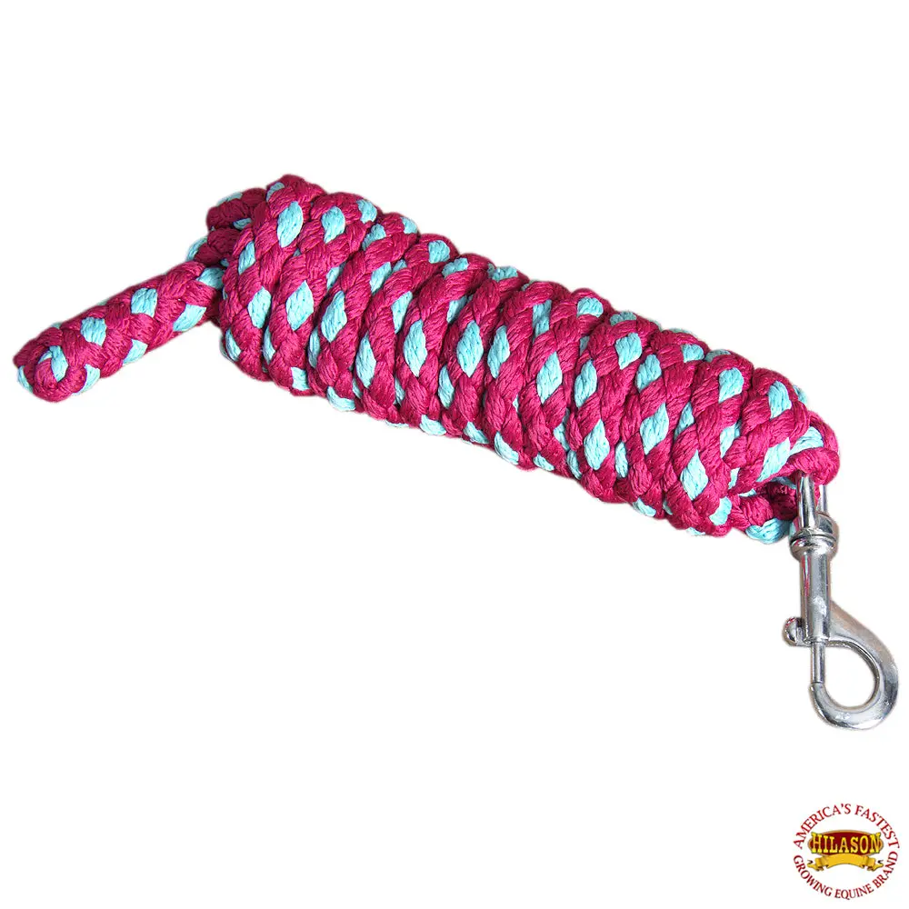 Hilason Horse Riding Poly Roping Lead Rope Burgundy 1/4"X8 Ft Snaps 1