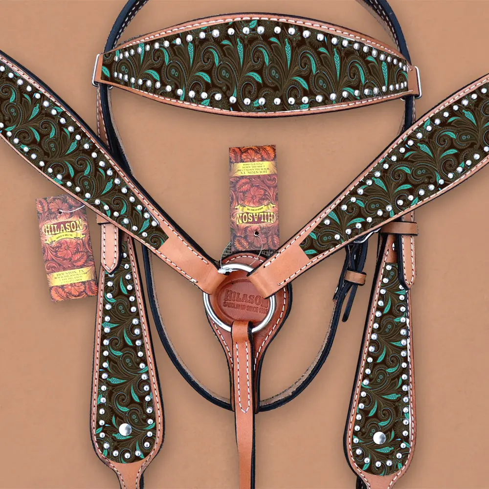 Hilason Western Horse Headstall Breast Collar Set Tack Genuine American Leather | Headstalls Bridle For Horses 1