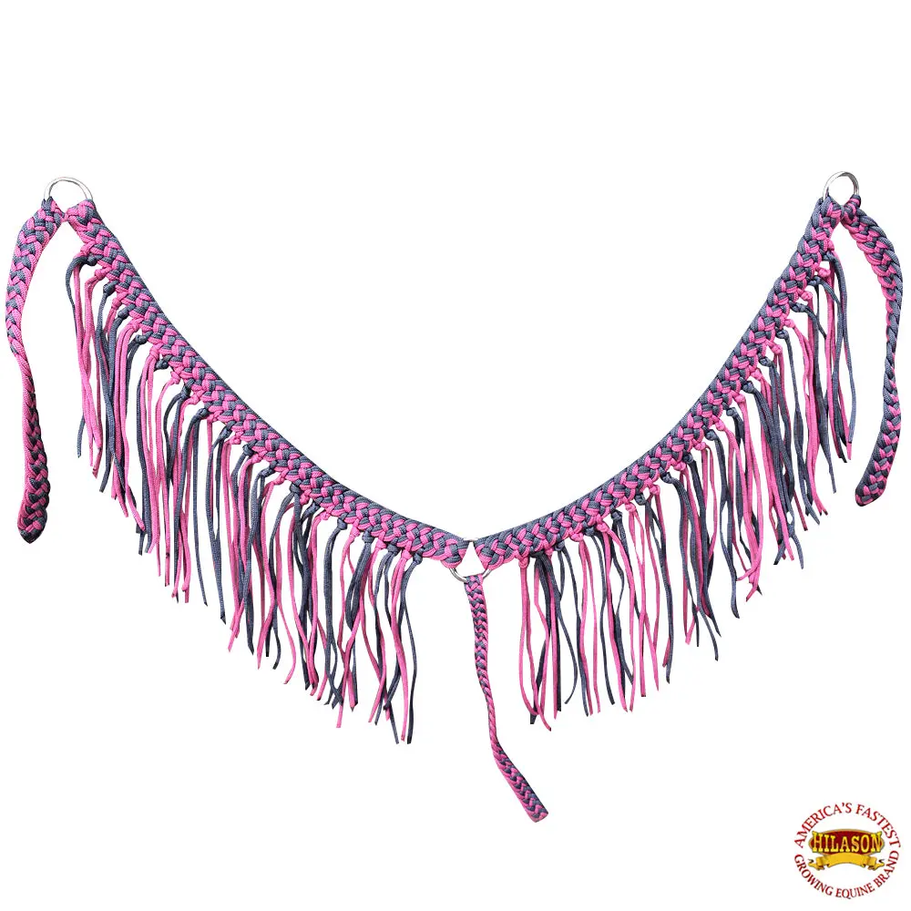 Hilason Horse Braided Cord Breastcollar Fringes Black Pink 1