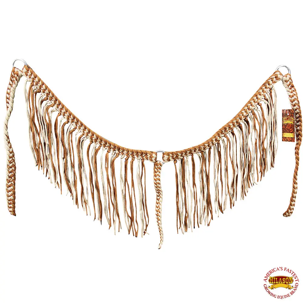 Hilason Horse Braided Cord Breastcollar Fringes Tan Brown 1