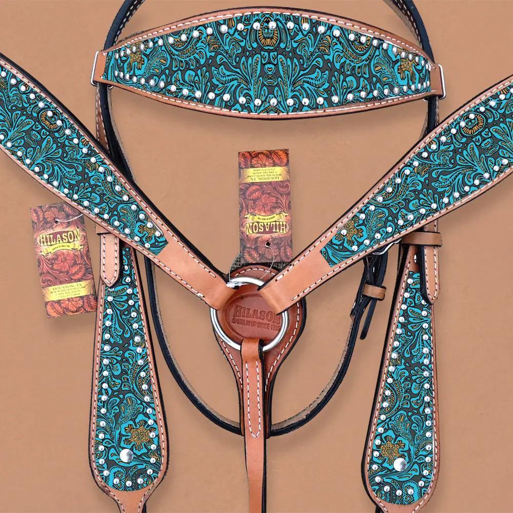 Hilason Western Horse Headstall Breast Collar Set Tack Genuine American Leather | Headstalls Bridle For Horses 1