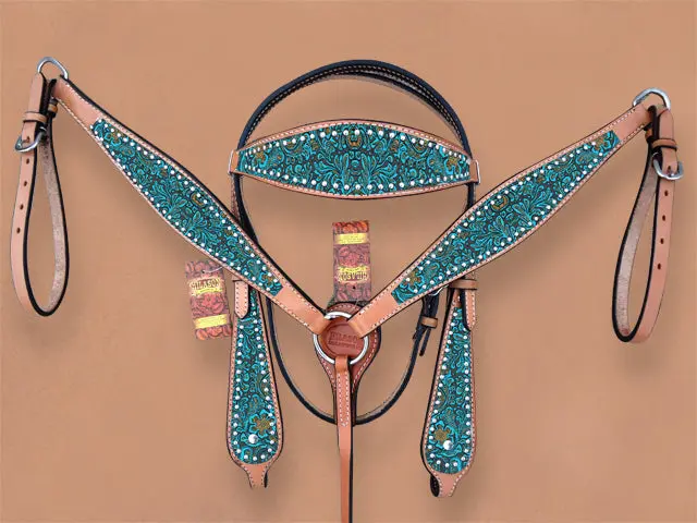 Hilason Western Horse Headstall Breast Collar Set Tack Genuine American Leather | Headstalls Bridle For Horses 2