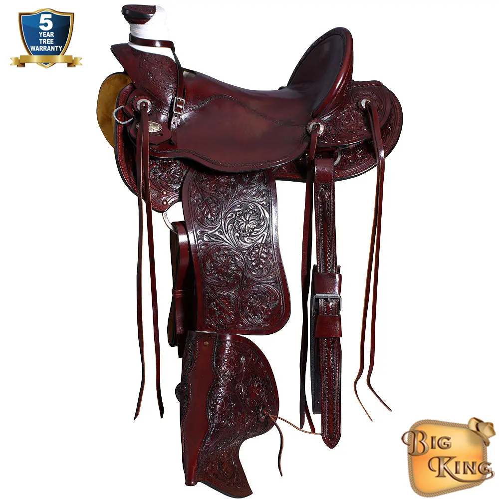Hilason Western Horse Wade Saddle American Leather Ranch Roping Mahogany | Hand Tooled & For Horses 1
