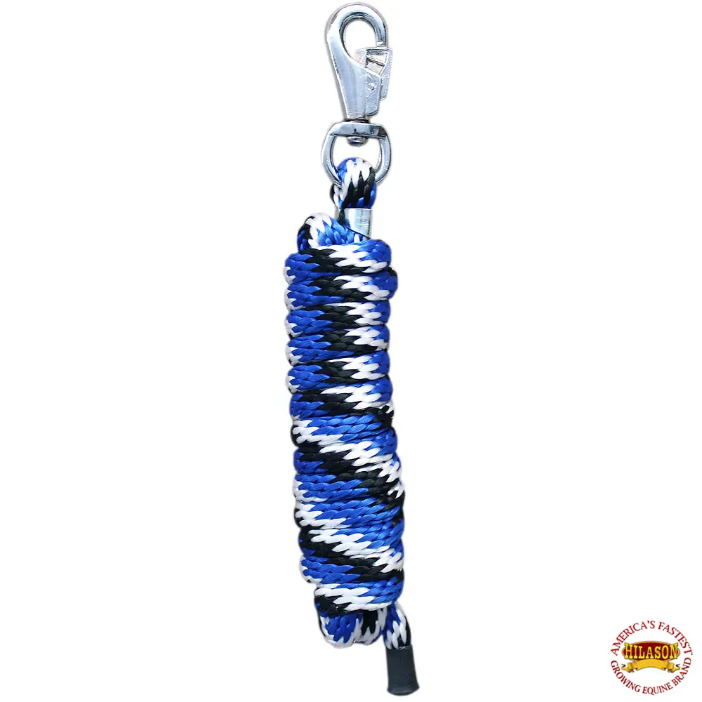 Horse Roping Lead Rope Riding Poly Blue Black White 1/4"X8 Ft Snaps 1