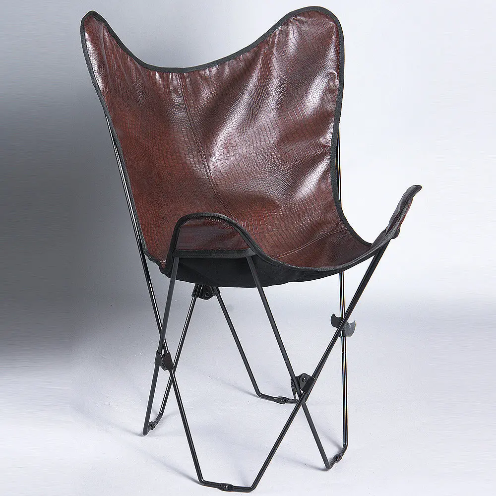 Made In Usa Genuine Leather Butterfly Chair Folding Modern Sling Seat 1