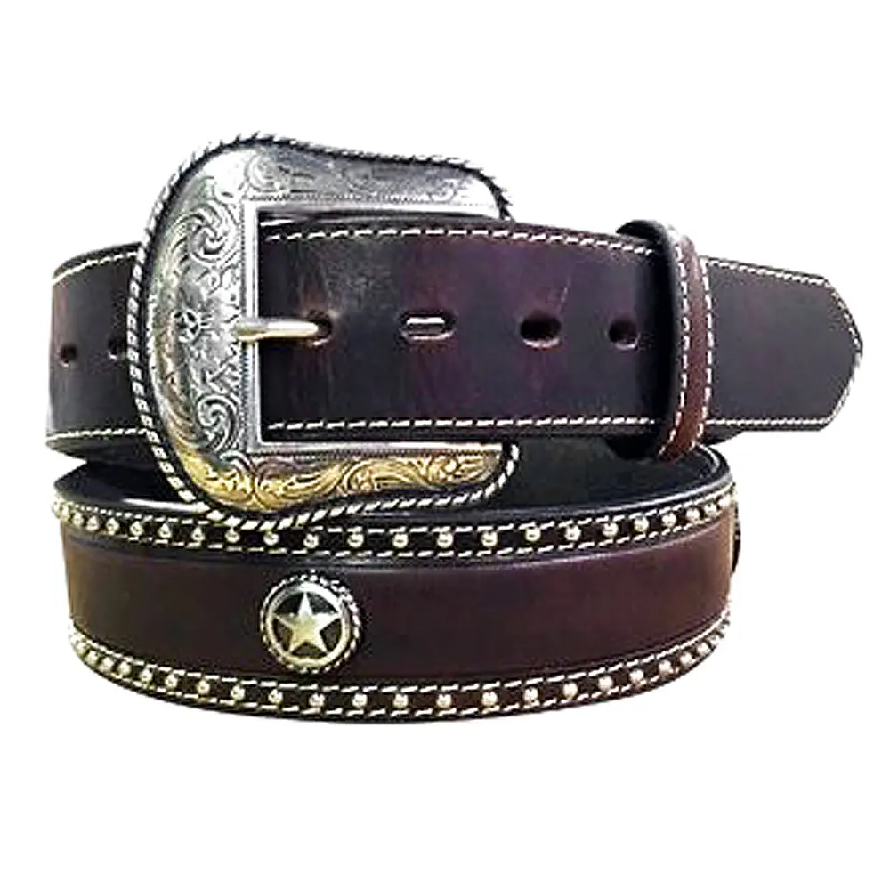44" Roper Mens Leather Belt Star Concho Engraved Buckle Brown 1