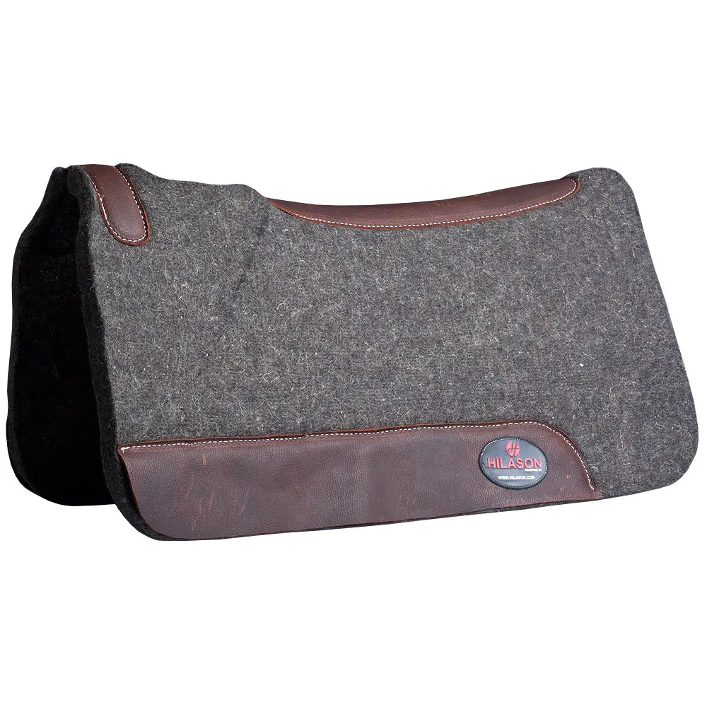 Hilason Western Wool Felt Horse Saddle Pad W/ Distressed Wear Leather Made In Usa | For Horses 1