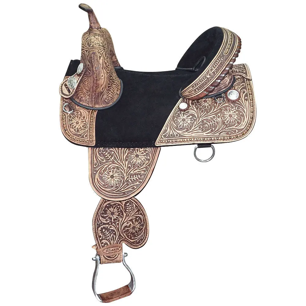 16 In Hilason Western Horse Treeless Trail Barrel Leather Saddle 1