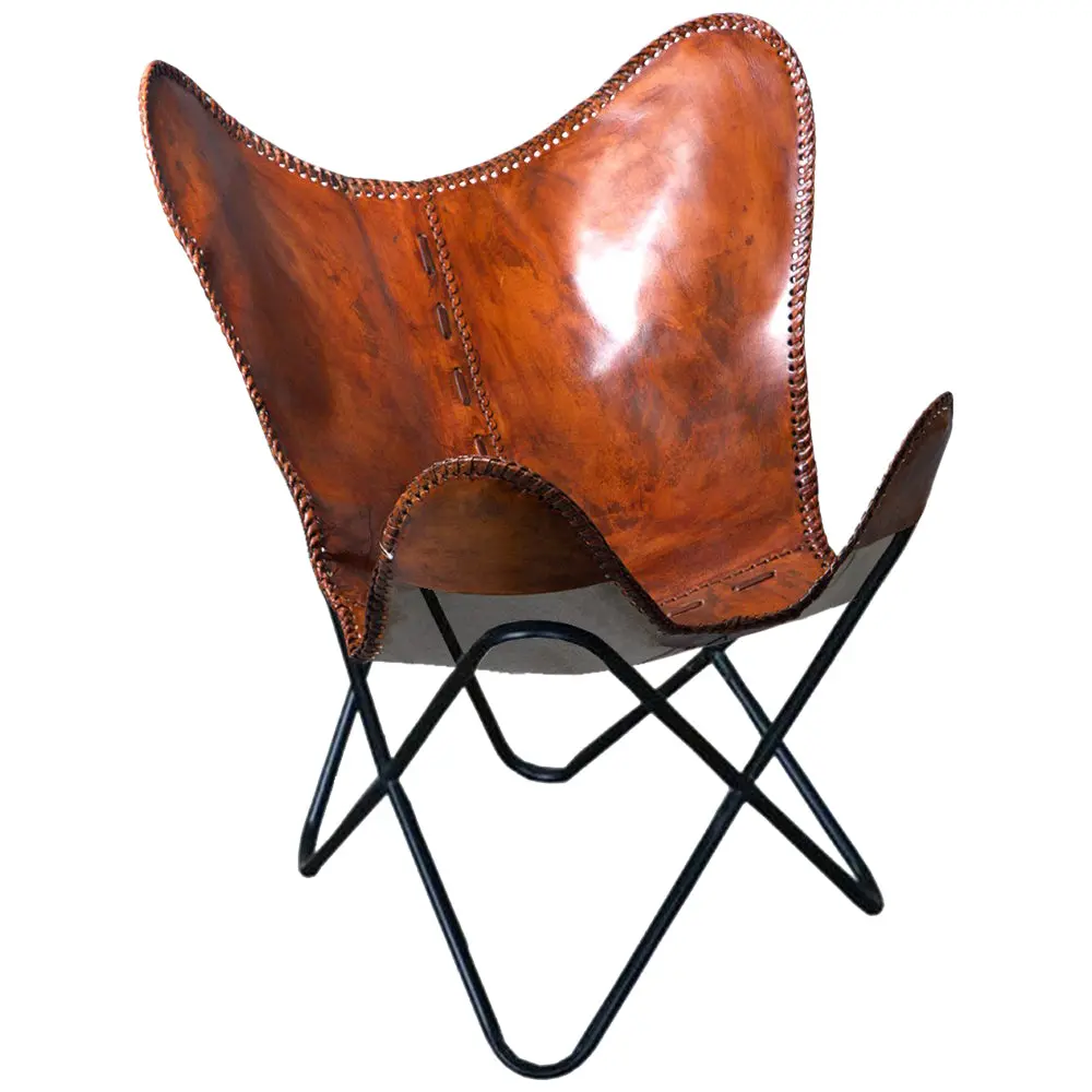Hilason Genuine Leather Butterfly Chair Folding Lounge Modern Sling Accent Seat 1
