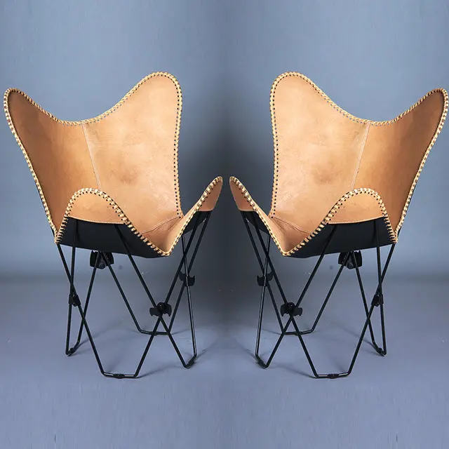 Genuine Leather Butterfly Chair Folding Lounge Modern Sling Accent Seat 1