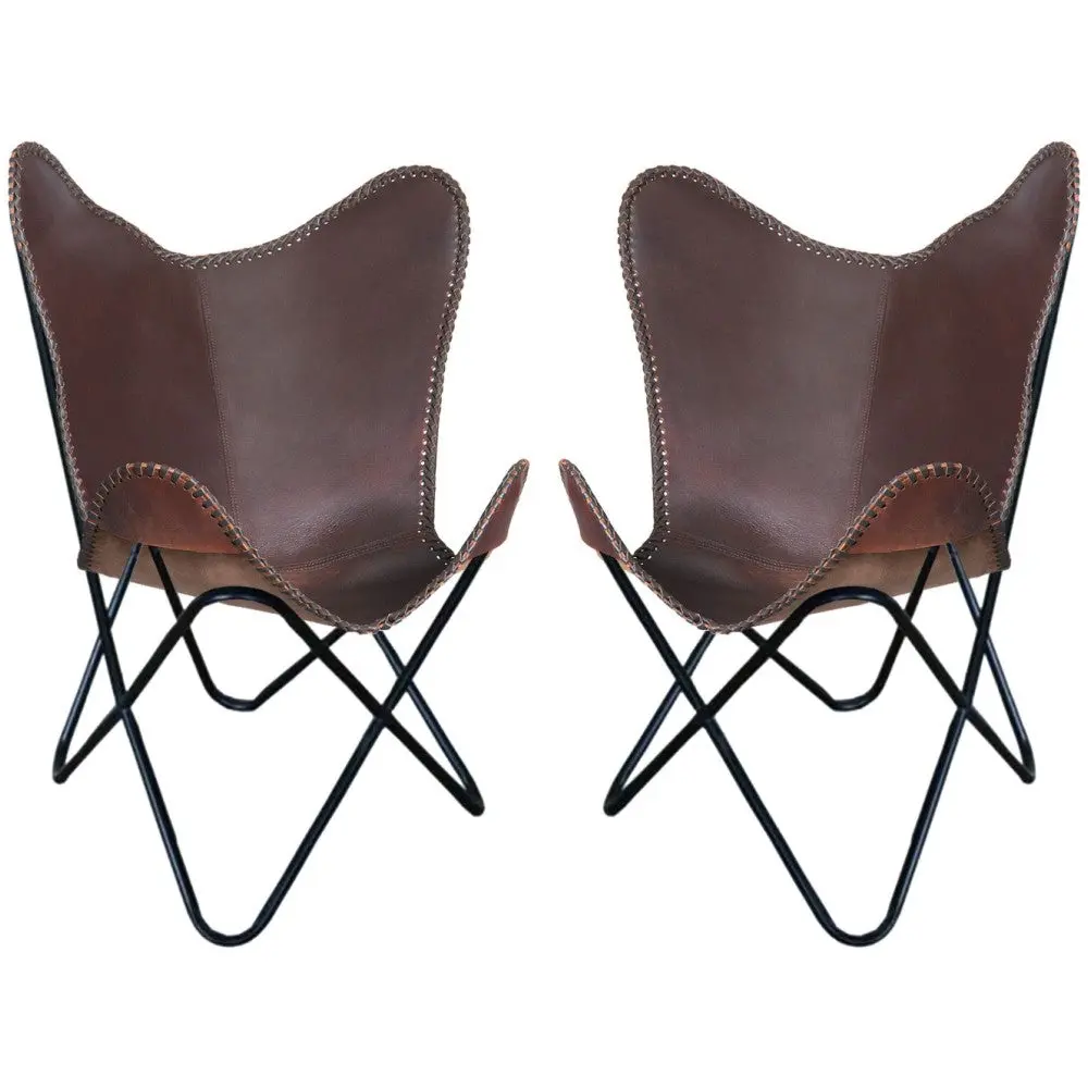 Hilason Genuine Leather Butterfly Chair Folding Lounge Modern Sling Accent Seat 1