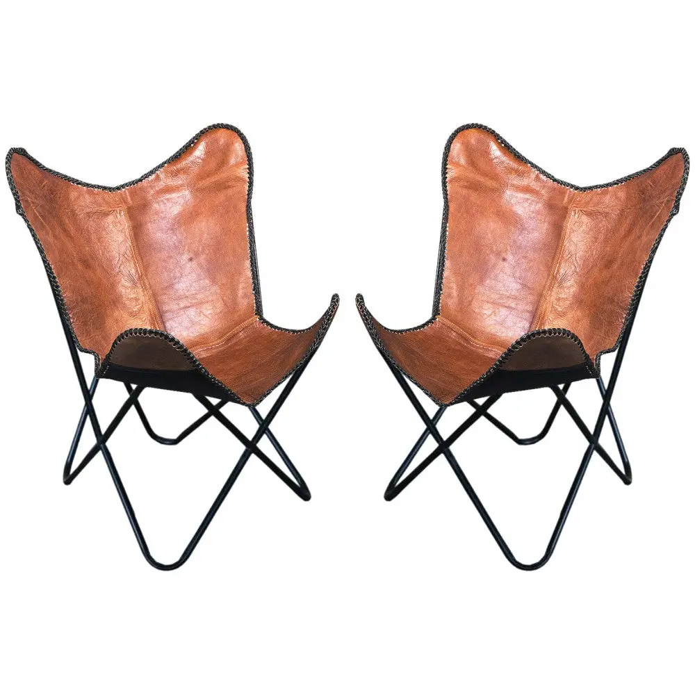 Hilason Genuine Leather Butterfly Chair Folding Lounge Modern Sling Accent Seat 1