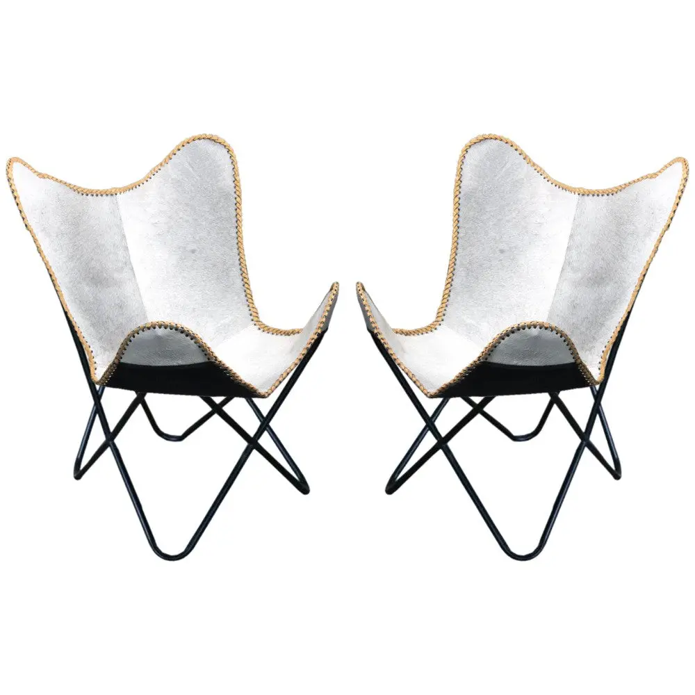 Hilason Genuine Leather Butterfly Chair Folding Lounge Modern Sling Accent Seat 1