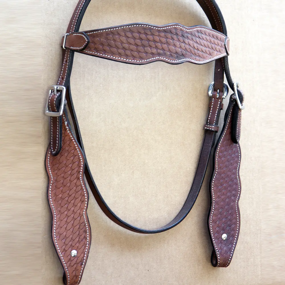 Western Horse Headstall Tack Brown Basket Weave American Leather Hilason 1