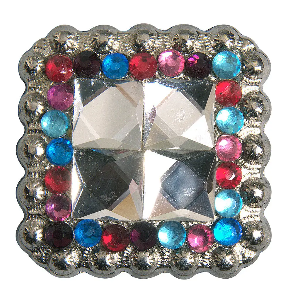 Hilason Western Nickel Plated Square Conchos Pink Blue Black, Pink, Color | Bridle Slotted 1